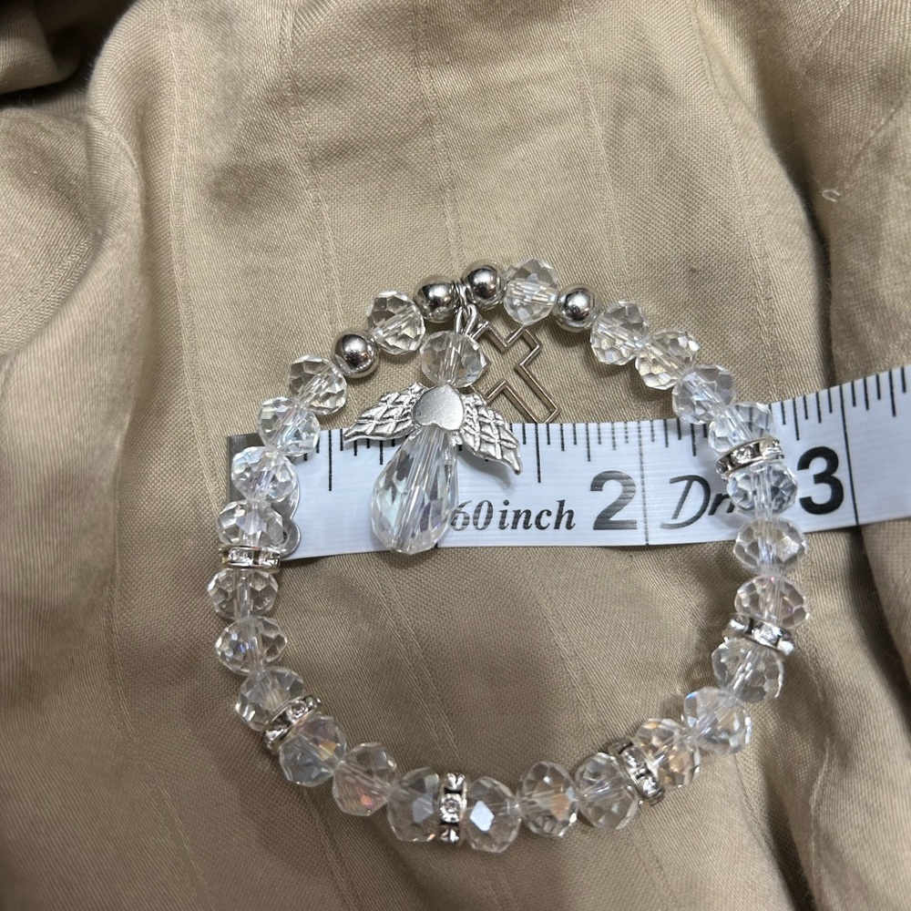 Crystal style glass beaded Angel & Cross Stretch Bracelet - Women Jewelry - Picture 4 of 4